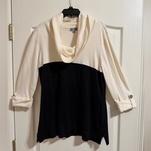 JM Collection Women's Black and Cream Cowl Neck Sweater